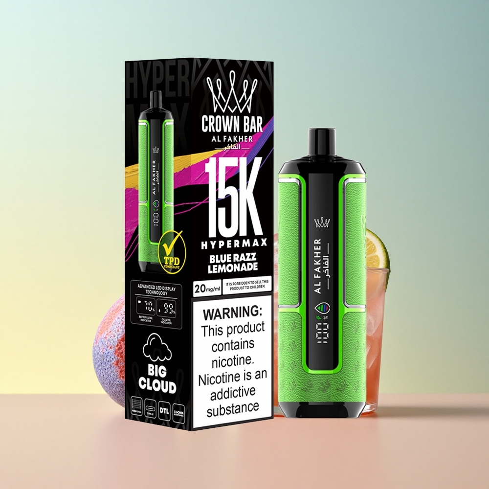 Al Fakher Crown Bar 15K Hypermax Sinise Vaarika Limonaad 600mAh 6mg nikotiini